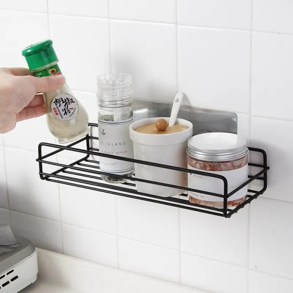 Bathroom Storage Rack Kitchen Organizer Shelf Iron Shower Punch Free Mounted Caddy Rack (2pcs Set)